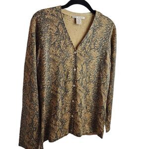 Peter Martin Gold Snakeskin Silk Button Up Lightweight Cardigan Size Small